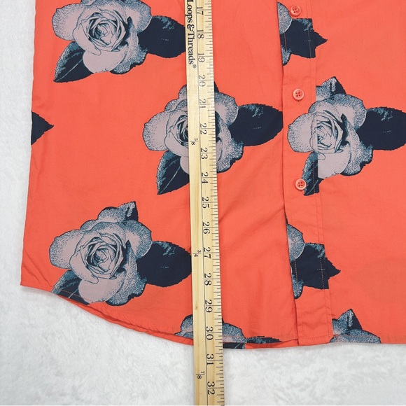 RSQ Shirt Mens Large Peach w/ Rose Pattern Short Sleeve Button up - Picture 5 of 9